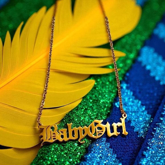 BabyGirl Old English Gold Statement Titanium Stainless Steel Necklace - Picture 1 of 14